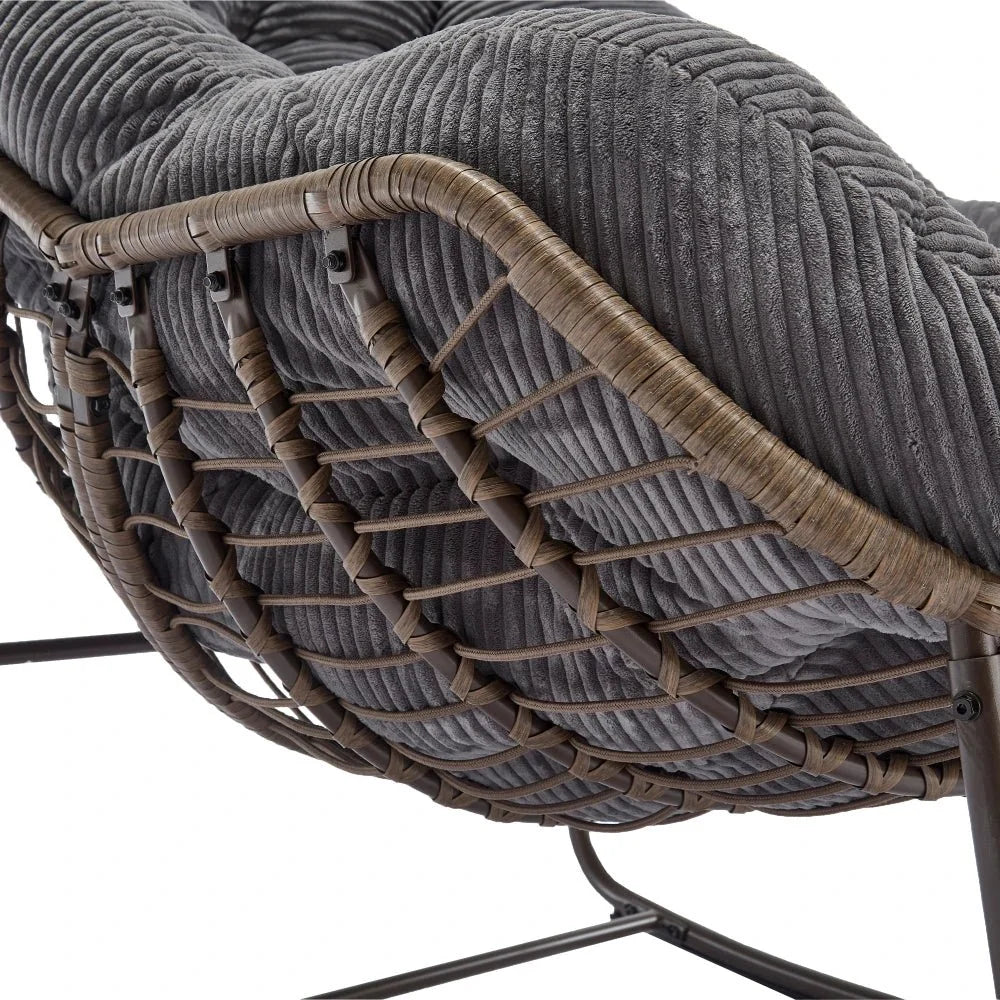 LUNARA – Papasan Rocking Chair Woven Rattan & Corduroy Velvet UV-Resistant