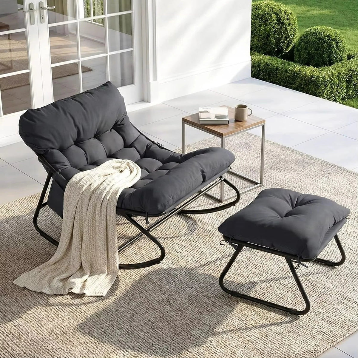 PLUVIA – Outdoor Rocking Chair Waterproof Cushion & Matching Footrest