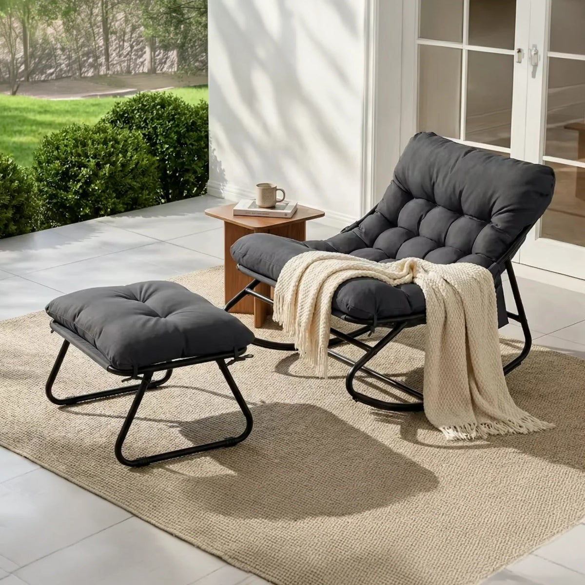 PLUVIA – Outdoor Rocking Chair Waterproof Cushion & Matching Footrest