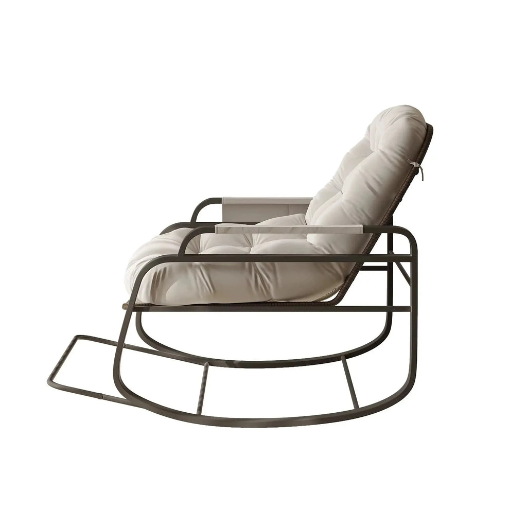 PATIA – Outdoor Rattan Rocking Chair Weatherproof 14 cm Thick Cushion