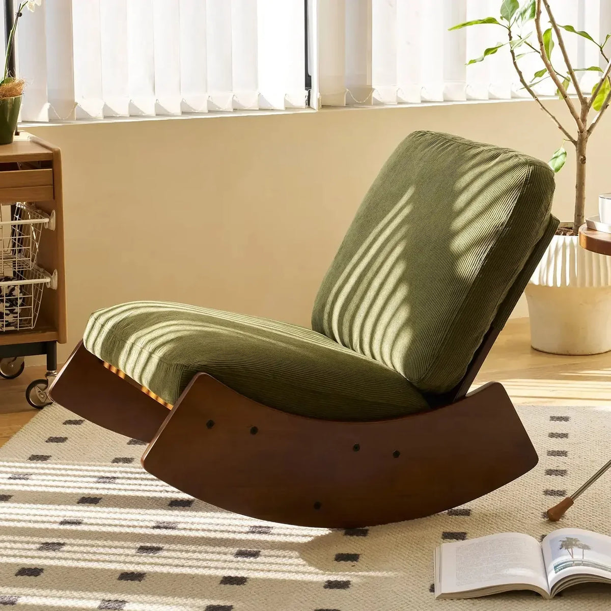 RETRA – Retro Rocking Chair Corduroy Velvet Solid Wood Frame Vintage