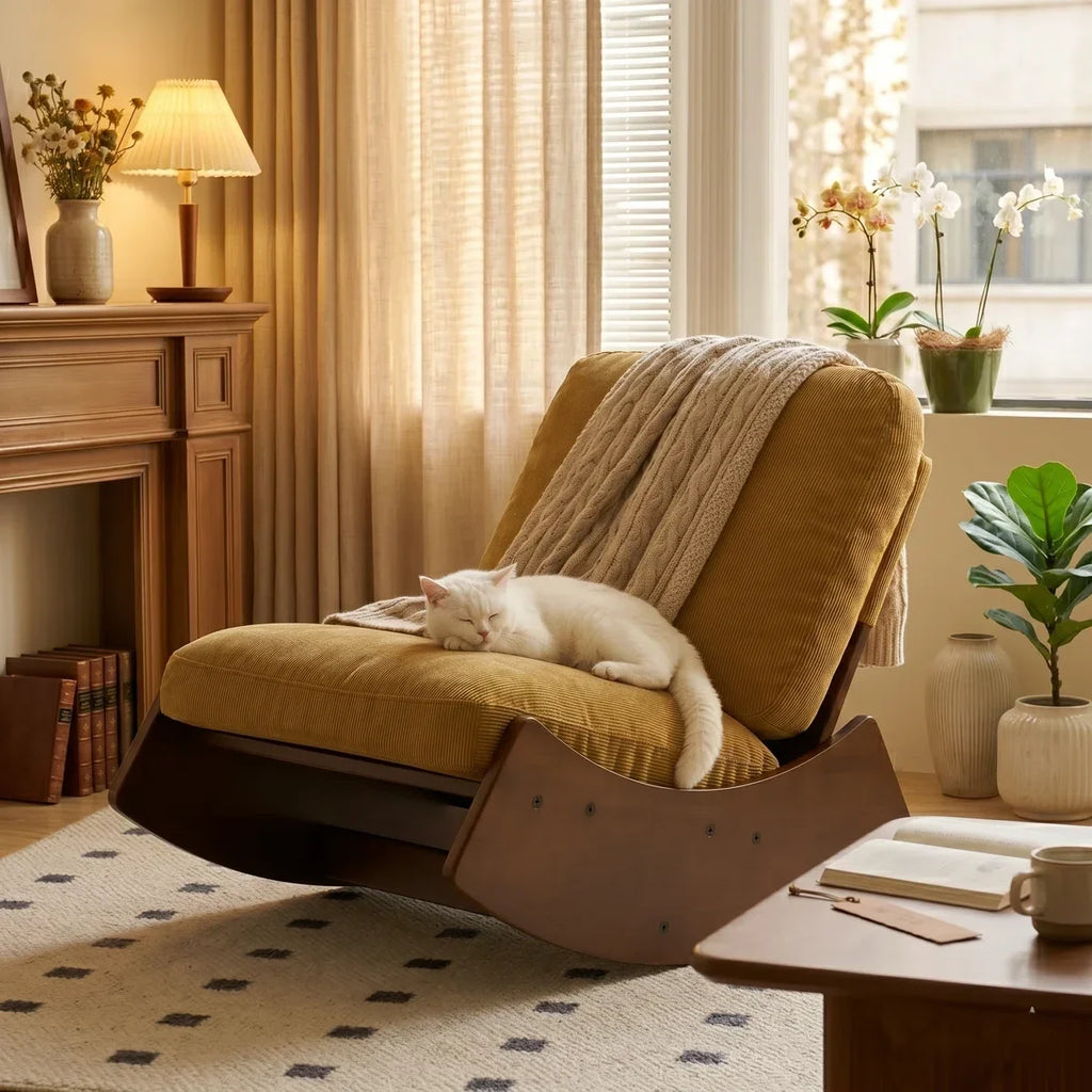 RETRA – Retro Rocking Chair Corduroy Velvet Solid Wood Frame Vintage