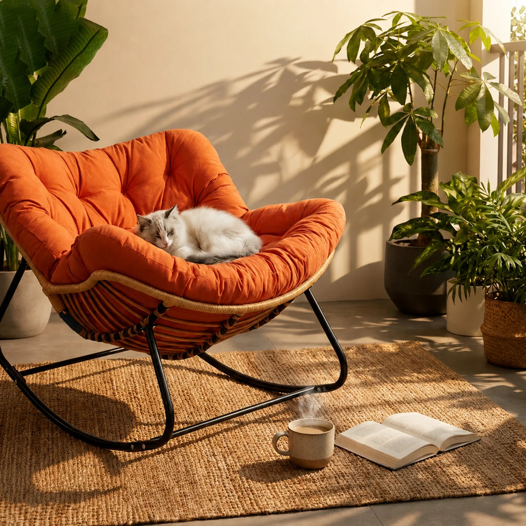 ROTVA – PE Rattan Rocking Chair Indoor Outdoor Washable Quilted Cover