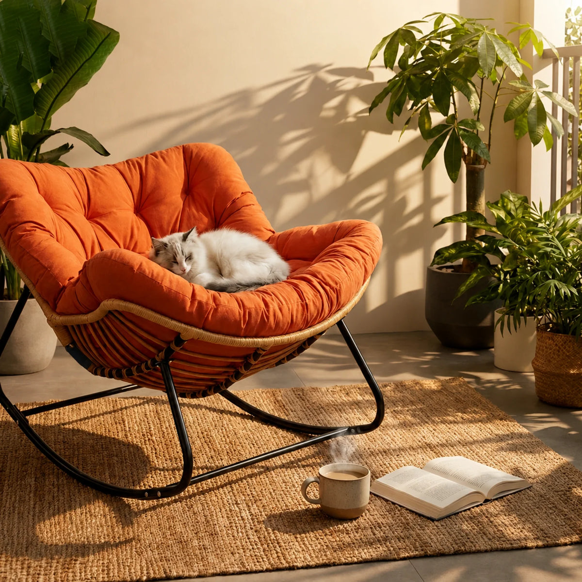 ROTVA – PE Rattan Rocking Chair Indoor Outdoor Washable Quilted Cover