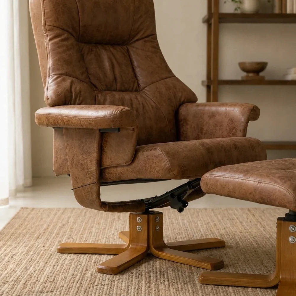 FJORA – Microfibre Recliner Armchair 135° Reclining 360° Swivel with Footrest