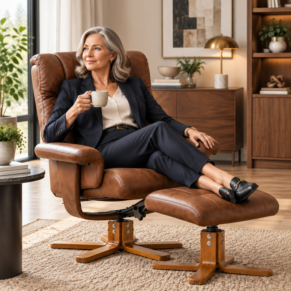 FJORA – Microfibre Recliner Armchair 135° Reclining 360° Swivel with Footrest